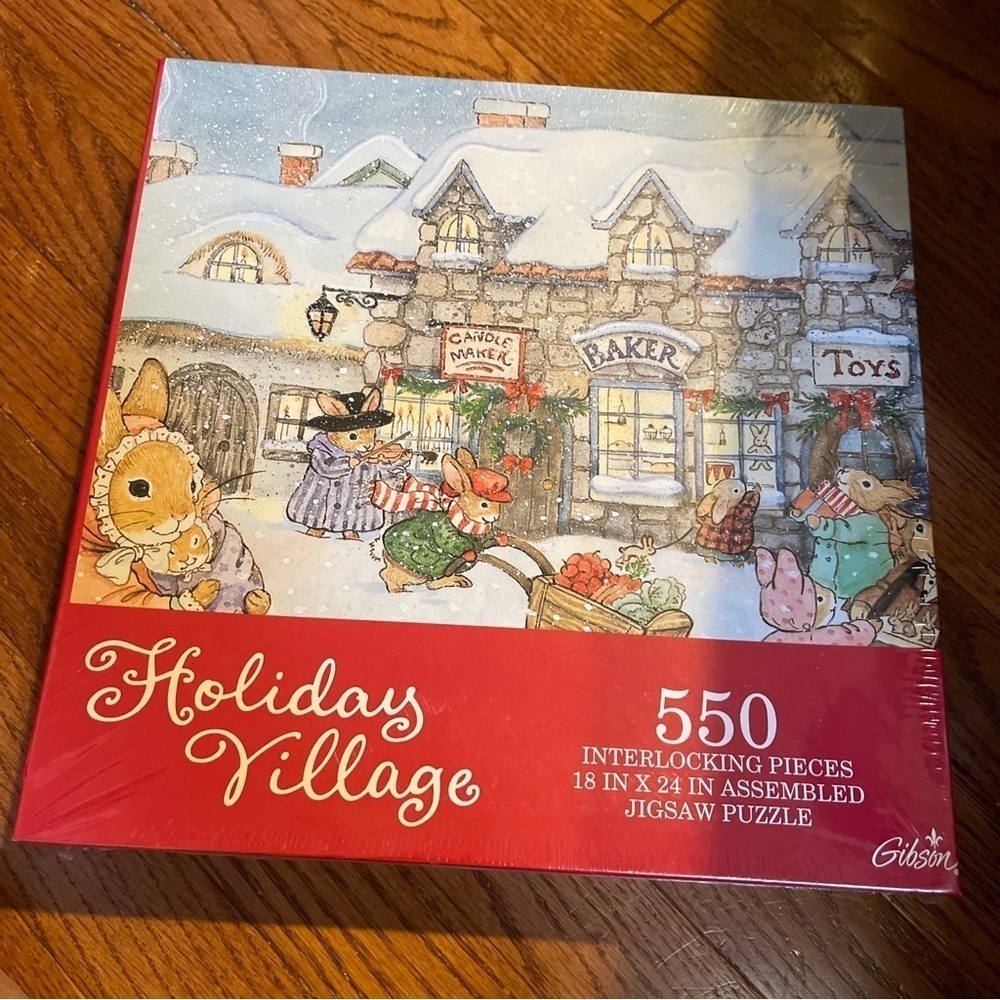 1996 Holiday Village Bunny Puzzle 550 PC Jigsaw Puzzle Gibson Greetings 18x24"
